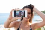 Selfie On The Beach Stock Photo