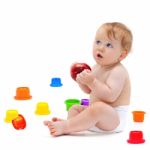 Cute Infant Boy With Apple Stock Photo