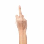 Female Hand Showing Middle Finger Stock Photo