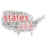 Usa State Map Tag Cloud  Illustration Stock Photo