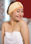 Woman Wrapped In A Bath Towel Stock Photo