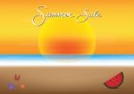 Summer Sale Promotion Season With Sunset And Sea Beach Backgroun Stock Photo