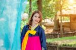 Woman With Hanbok,the Traditional Korean Dress Stock Photo