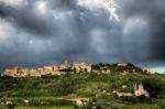 Montepulciano Under Stormy Conditions Stock Photo