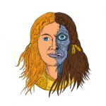 Hel Norse Goddess Face Front Drawing Color Stock Photo