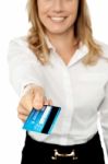 Cropped Businesswoman Displaying Cash Card Stock Photo