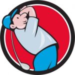 Golfer Swinging Club Circle Cartoon Stock Photo