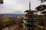 Mt. Fuji And Chureito Pagoda At Autumn Stock Photo