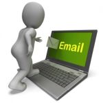 Email Character On Laptop Shows Contact Mailing Or Correspondenc Stock Photo