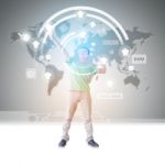 Man In Cyberspace Stock Photo