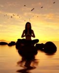 3d Illustration Of Silhouette Woman Doing Meditation Yoga Stock Photo