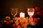 Glasses Of Champagne And New Year Decorations Stock Photo