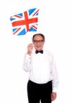 Aged Man Holding UK Flag Stock Photo