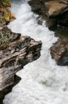 Rapids On The Athabasca River In Jasper National Park Stock Photo