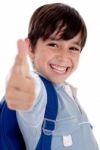 Smiling Kindergarten Boy Gives Thumbs Up Stock Photo