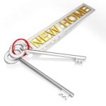 New Home Key Shows Moving To House Stock Photo