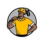 African American Demolition Worker Mascot Stock Photo