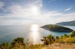 High Angle View Island And Sea At Laem Phromthep Scenic Point Stock Photo