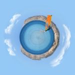 Windsurfer Enjoying A Summer Day In A Mediterranean Sea, Little Planet Effect Know Also As Stereographic Projection Stock Photo