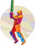 Cricket Player Batsman Batting Low Polygon Stock Photo