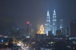 Kuala Lumpur, Malaysia At Night Petronas Bldg Twin Towers Stock Photo