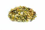 Heap Of Loose Mixture Of Herbal Tea On White Background Stock Photo