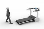 Man With Treadmill Isolated On White Background Stock Photo
