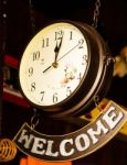 Retro Clock With Welcome Banner Stock Photo