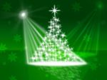 Xmas Tree Represents Lightsbeams Of Light And Celebrate Stock Photo
