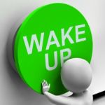 Wake Up Button Means Alarm Awake Or Morning Stock Photo