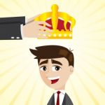Cartoon Businessman Promoting With Crown Stock Photo
