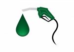 Green Fuel Nozzle With Drop Stock Photo