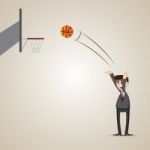 Cartoon Businessman Playing Basketball Stock Photo