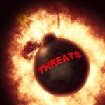 Threats Bomb Indicates Hazard Explosion And Ultimatum Stock Photo