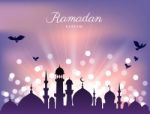 Mosque Silhouette And Abstract Light For Ramadan Of Islam Stock Photo