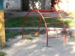 Children Playground, Swing Near The House  Stock Photo