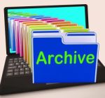 Archive Folders Laptop Show Documents Data And Backup Stock Photo