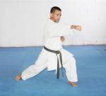 Black Belt Man In Kimono During Training Karate Kata Exercises I Stock Photo