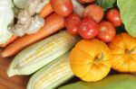 Fresh Vegetables Arrange On The Wood Table Stock Photo