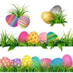 Colorful Eggs And Spring Green Grass Borders Set For Easter Day Stock Photo