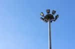 Spotlights Electric Poles With Blue Sky  For Background Stock Photo