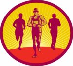 Marathon Runner Circle Woodcut Stock Photo