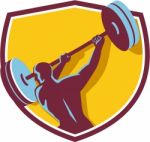 Weightlifter Swinging Barbell Rear Crest Retro Stock Photo