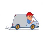 Delivery Man Driving Truck Van Cartoon Stock Photo