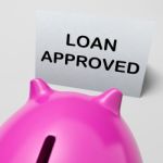 Loan Approved Piggy Bank Means Borrowing Authorised Stock Photo