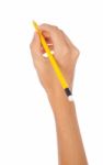 Hand Holding A Pencil Stock Photo