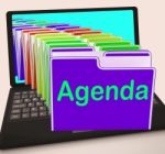 Agenda Folders Laptop Show Schedule Lineup Or Timetable Stock Photo