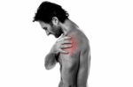 Middle Aged Man Having Shoulder Ache Stock Photo