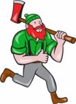 Paul Bunyan Lumberjack Axe Running Cartoon Stock Photo