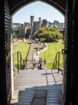 View Of The Gounds Of Cardiff Castle From The Keep Door Stock Photo